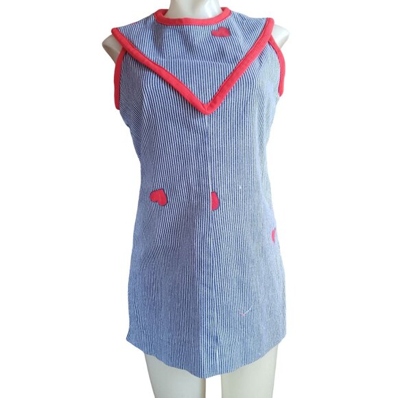 Vintage Small Mini Dress 1970's 1of1 Handmade Sleeveless Heart Love Stretch Thic - Picture 2 of 7